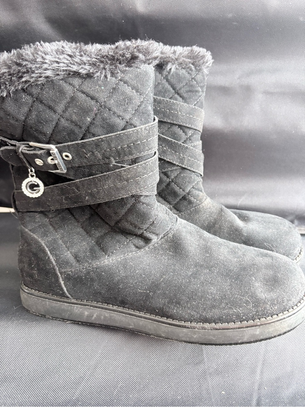 G by Guess Women's Black Quilted Faux-Fur Winter Boots
